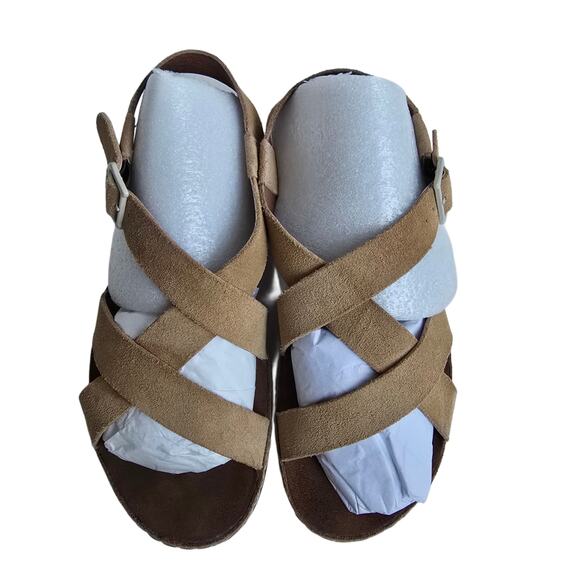 Chaco Women’s Wayfarer Size 7 Tan Suede Leather Sandals Criss Cross Strap Buckle - Picture 5 of 10